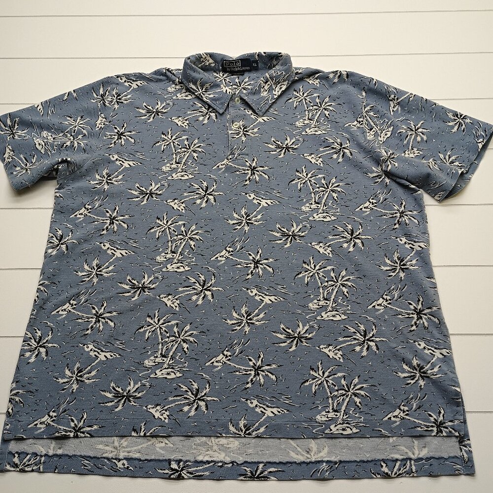 Polo Ralph Lauren Blue Palm Tree Island Print Cotton Polo Shirt Men’s XL